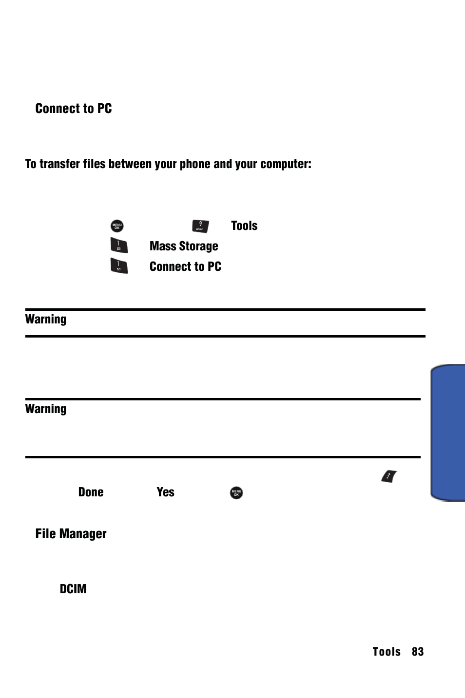 Tools, Mass storage | Samsung SPH-m50 User Manual | Page 89 / 147