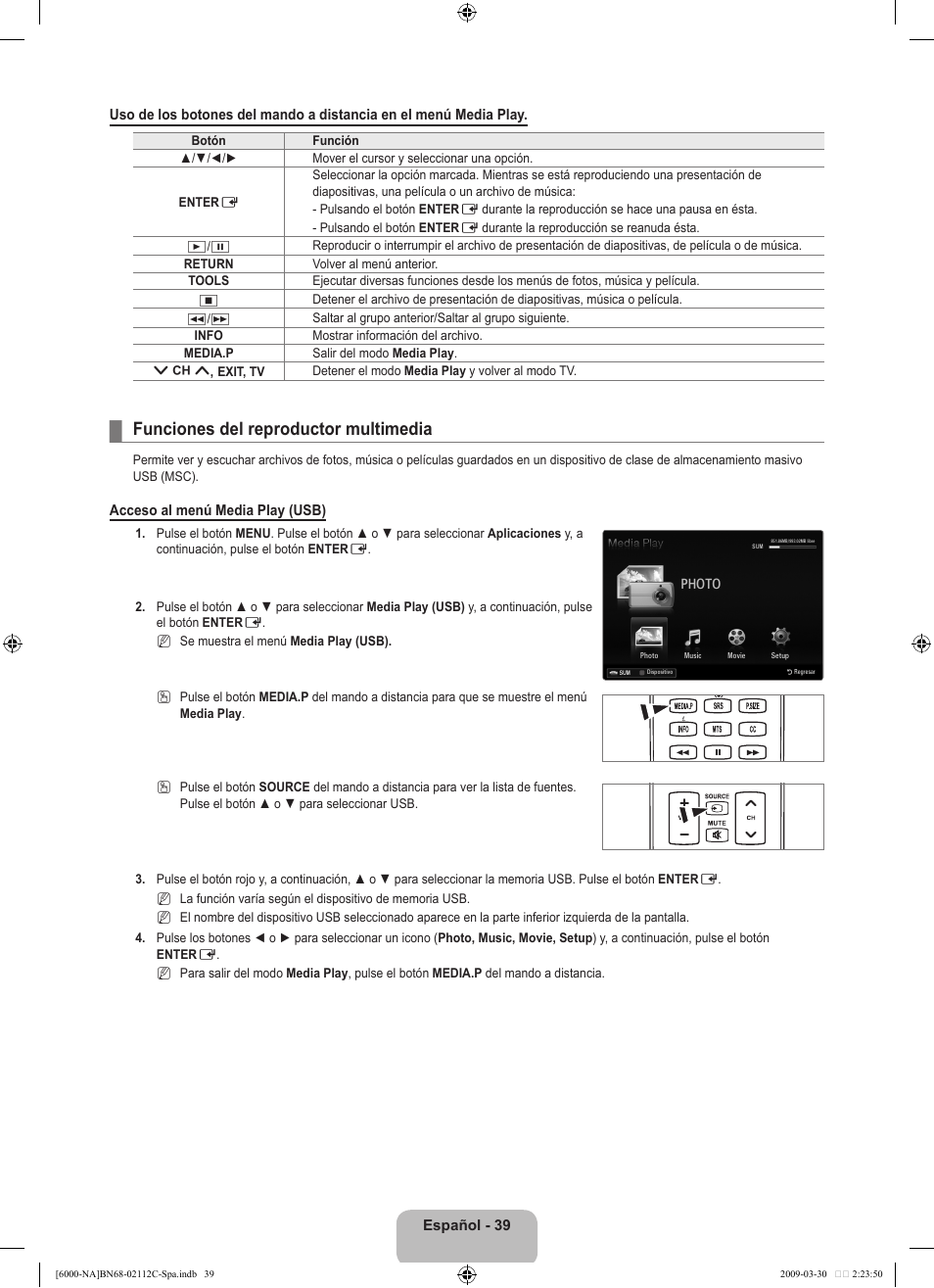 Funciones del reproductor multimedia | Samsung UNB6000 User Manual | Page 128 / 239