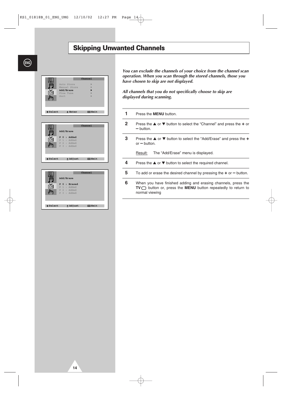 Skipping unwanted channels | Samsung 14F2 User Manual | Page 14 / 32