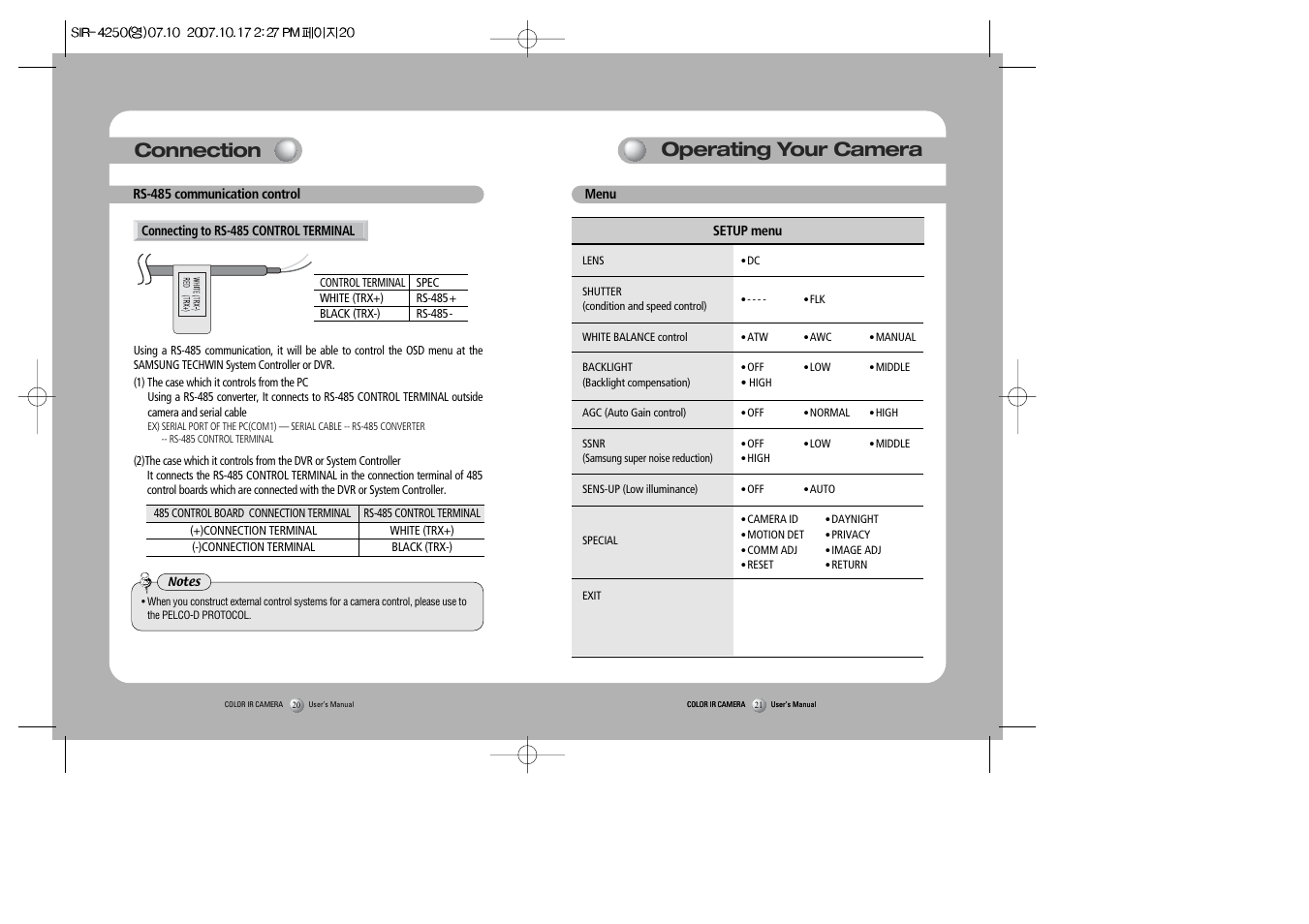 Connection, Operating your camera | Samsung SIR-4250 User Manual | Page 11 / 22