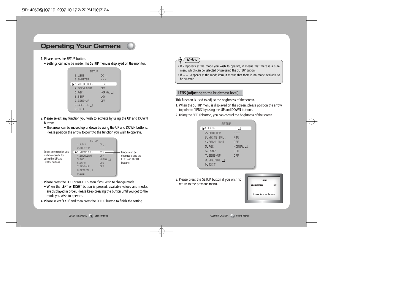 Operating your camera | Samsung SIR-4250 User Manual | Page 13 / 22