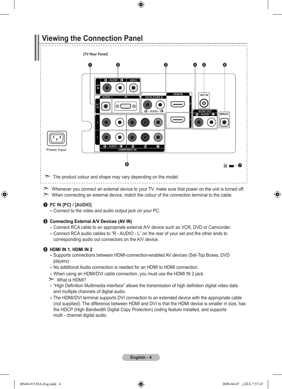 Viewing the connection panel | Samsung BN68-01538A-00 User Manual | Page 6 / 35