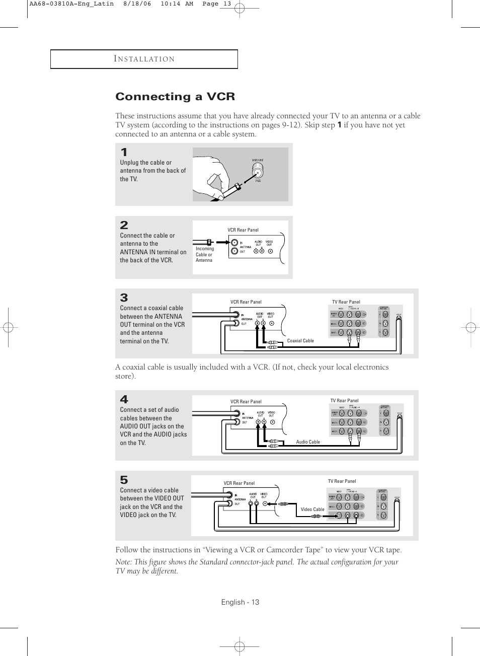 Connecting a vcr | Samsung CL-21M40MQ User Manual | Page 13 / 44