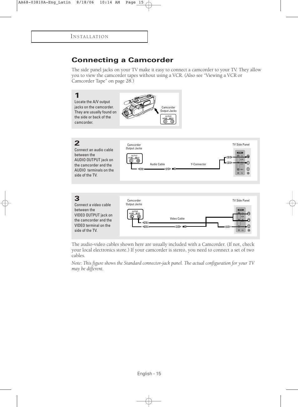 Connecting a camcorder | Samsung CL-21M40MQ User Manual | Page 15 / 44