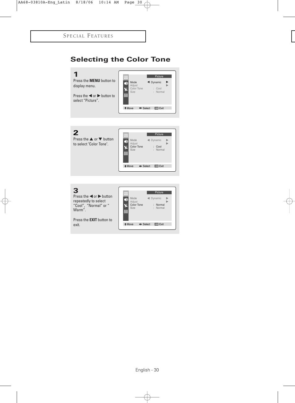 Selecting the color tone | Samsung CL-21M40MQ User Manual | Page 30 / 44