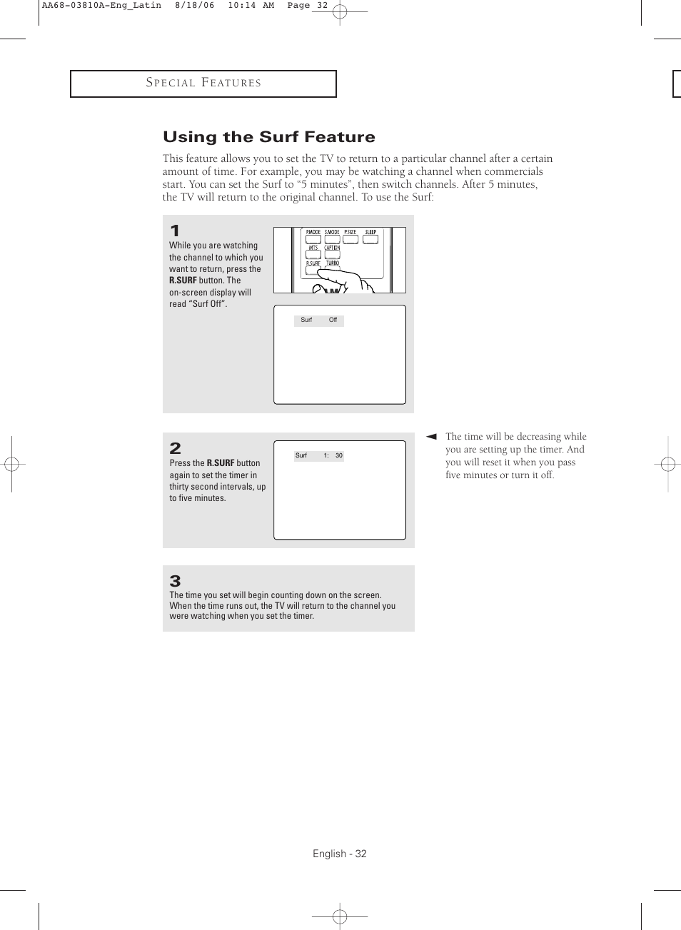 Using the surf feature | Samsung CL-21M40MQ User Manual | Page 32 / 44