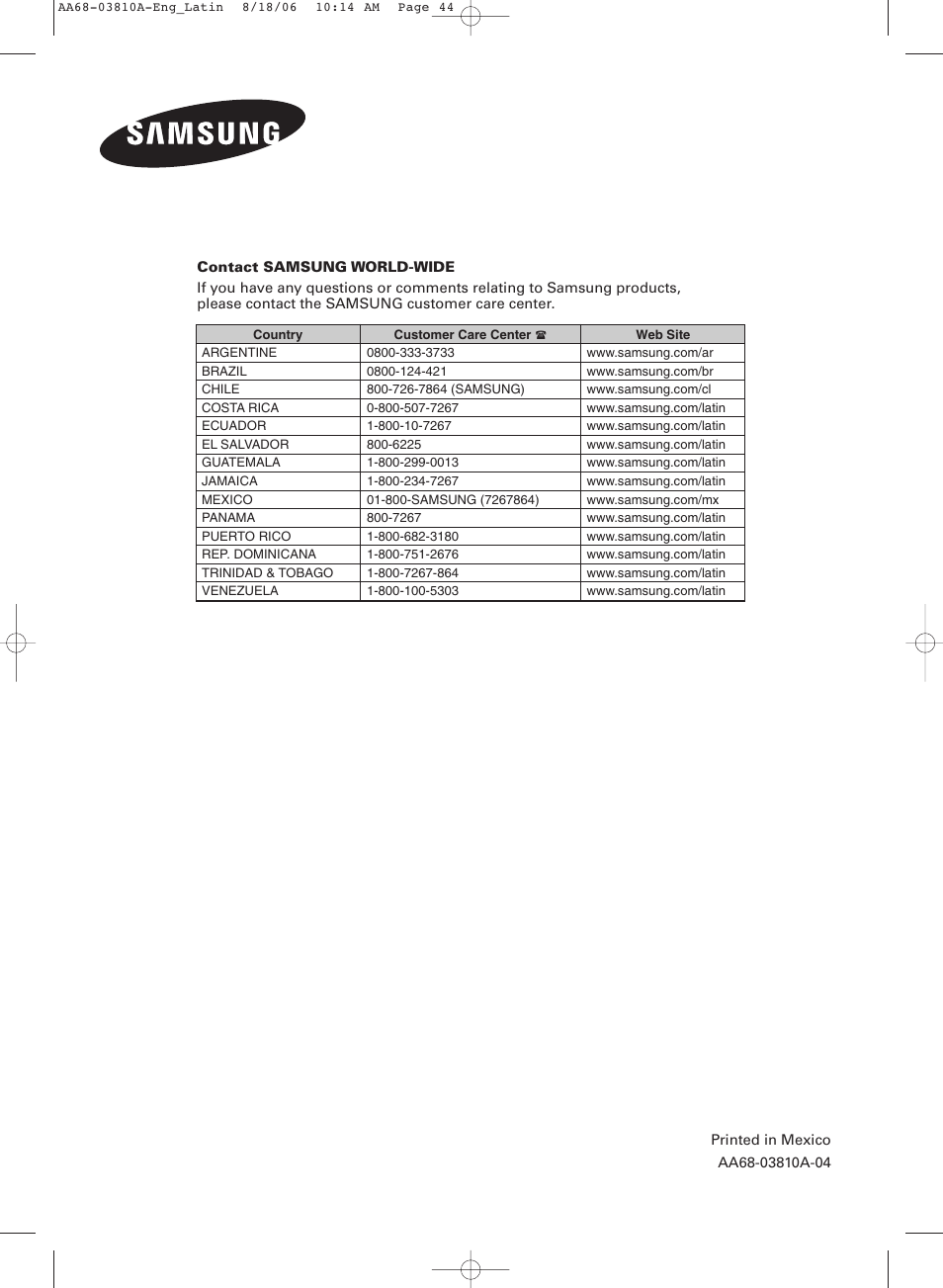 Samsung CL-21M40MQ User Manual | Page 44 / 44