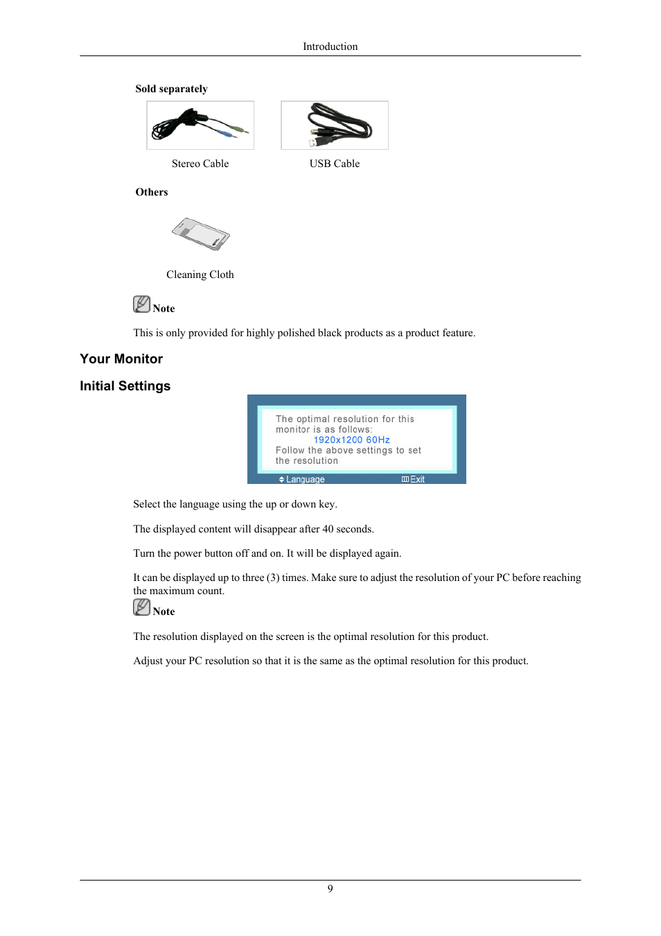 Your monitor, Initial settings | Samsung 2693HM User Manual | Page 10 / 95