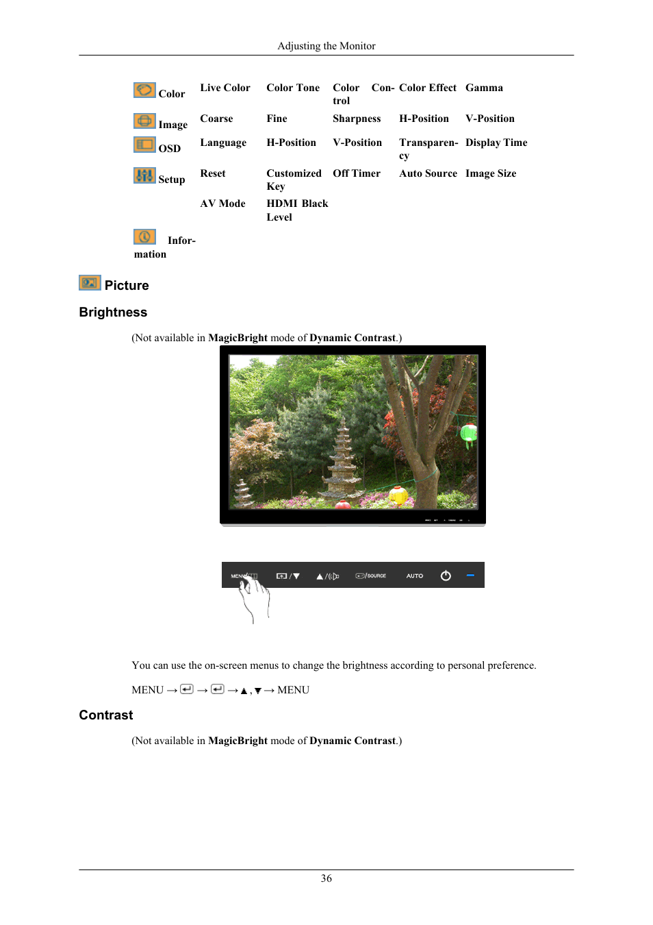 Picture, Brightness, Contrast | Samsung 2693HM User Manual | Page 37 / 95