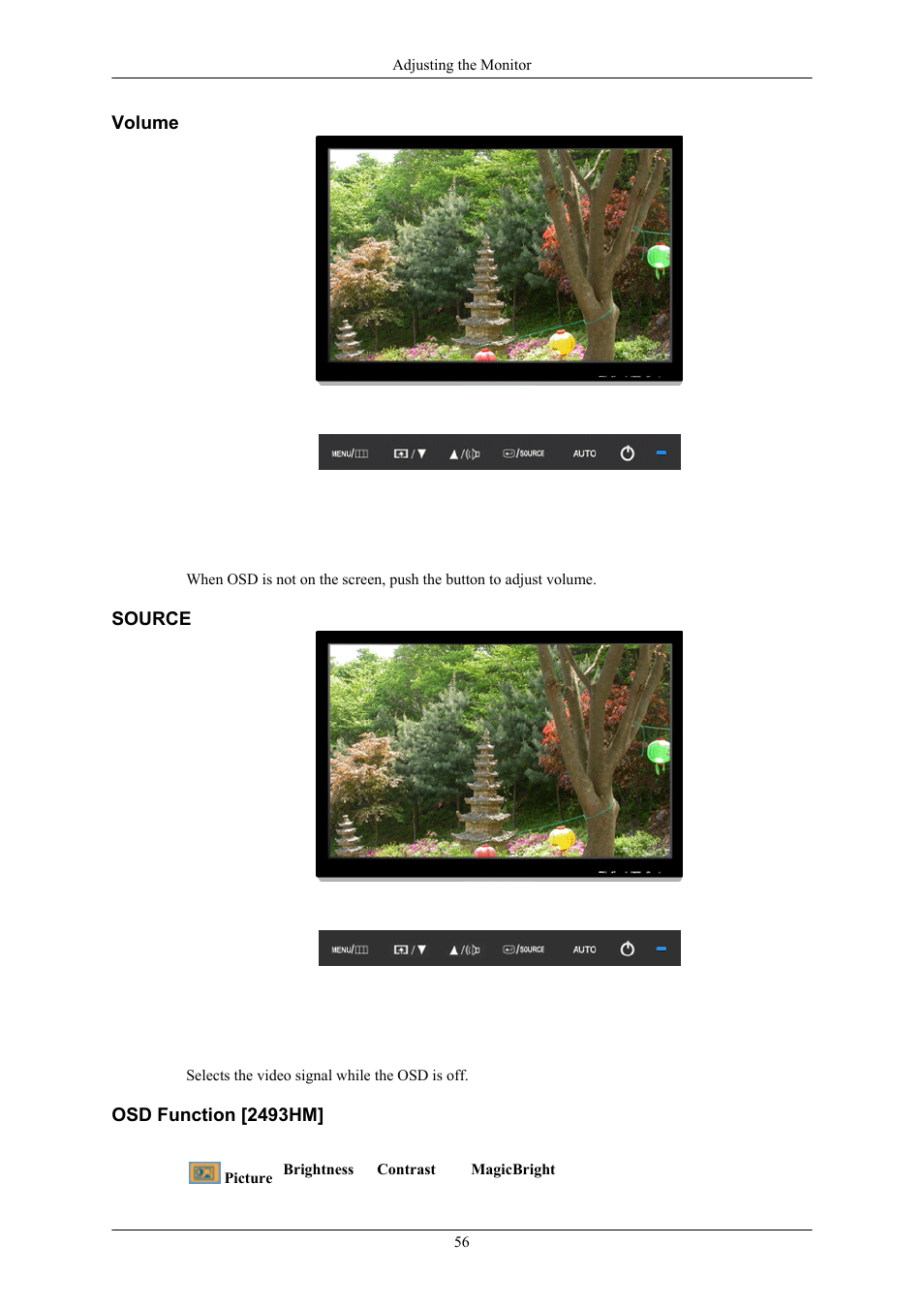 Volume, Source, 2493hm] osd function | Samsung 2693HM User Manual | Page 57 / 95