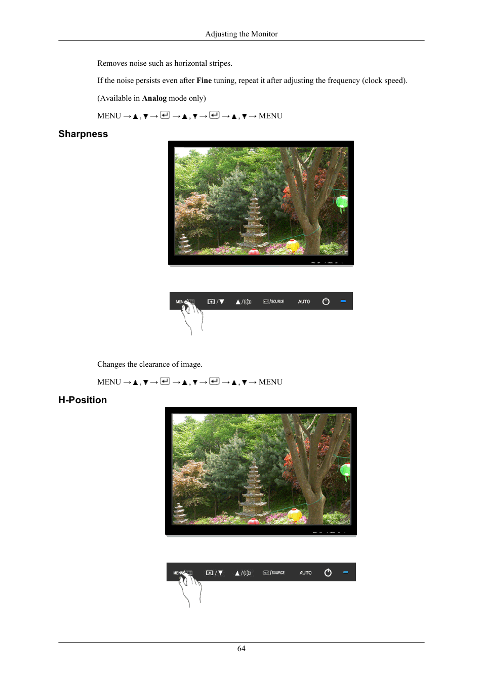 Sharpness, H-position | Samsung 2693HM User Manual | Page 65 / 95