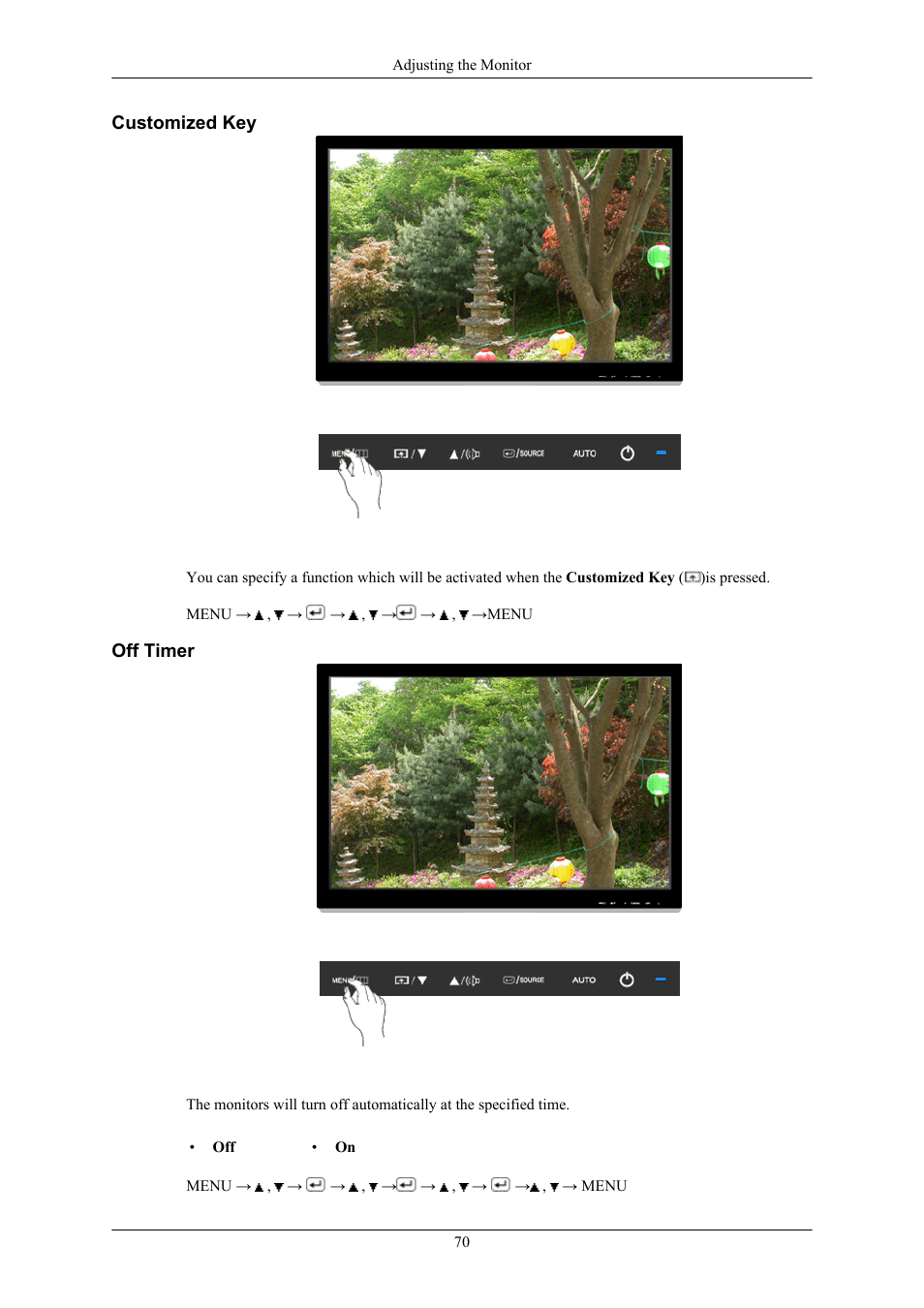 Customized key, Off timer | Samsung 2693HM User Manual | Page 71 / 95