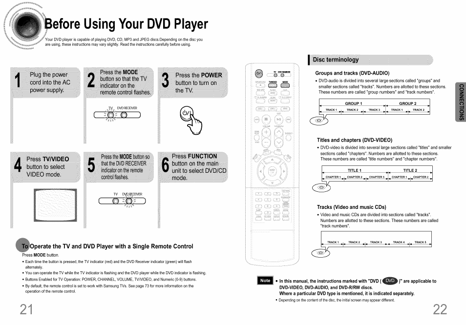 Before using your dvd player, Press tv/video sel, Video mode | Press the power, I disc terminology, Tv/video, Iiidti idíiftóí lálhii, Mode | Samsung HT-DS660T User Manual | Page 12 / 42