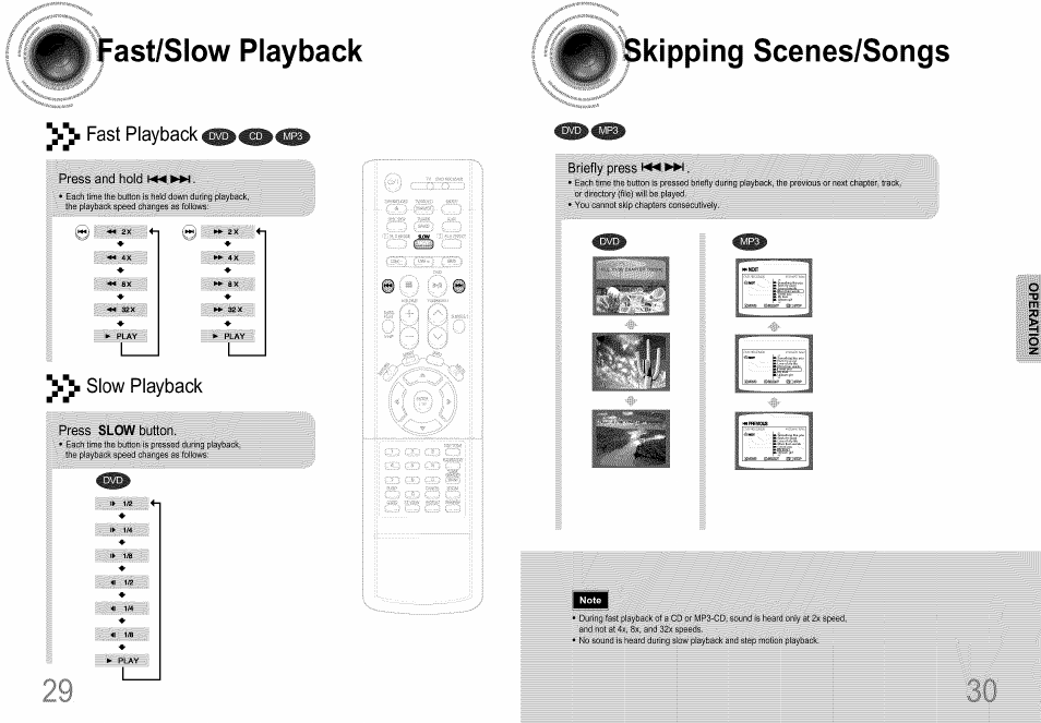 Fast/slow playback, Kres, Play | 11; ii, Skipping scenes/songs, Fast playback, Slow playback, Lj g:!.';3 cz, L.:j..i, Iwlblb | Samsung HT-DS660T User Manual | Page 16 / 42