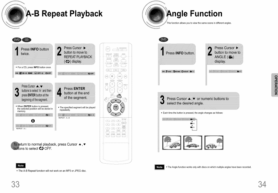 A-b repeat playback, Press info button, Button to move to | Cp) display, Button at the end, Angle function | Samsung HT-DS660T User Manual | Page 18 / 42