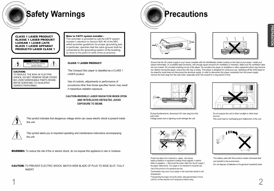 Safety warnings, Precautions | Samsung HT-DS660T User Manual | Page 2 / 42