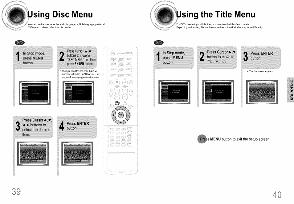 Using disc menu, Using the title menu, Using d | Menu | Samsung HT-DS660T User Manual | Page 21 / 42