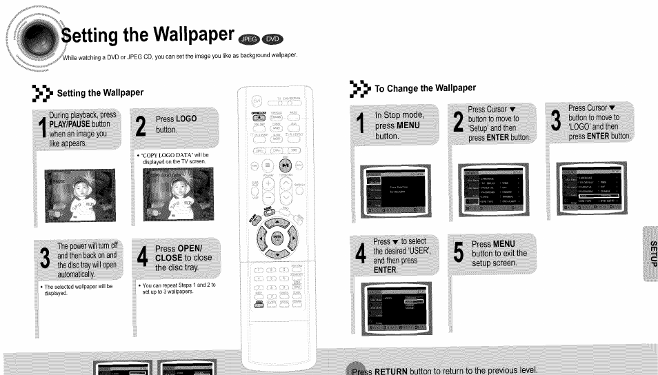 Setting the wallpaper, To change the wallpaper | Samsung HT-DS660T User Manual | Page 26 / 42