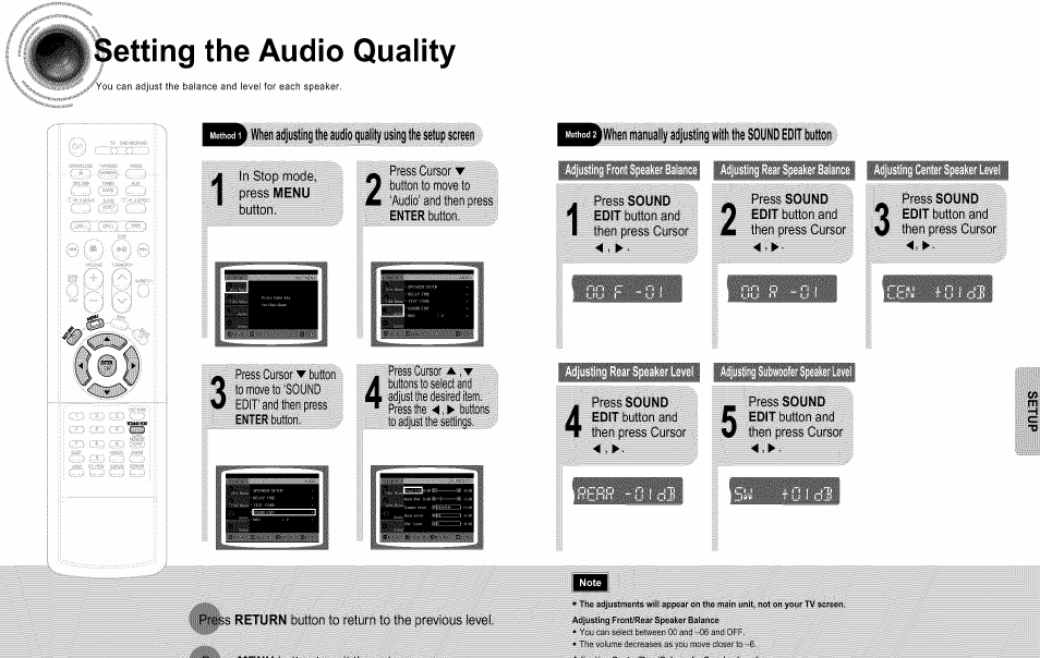 Setting the audio quality, Press sound, Edit button and | Samsung HT-DS660T User Manual | Page 30 / 42