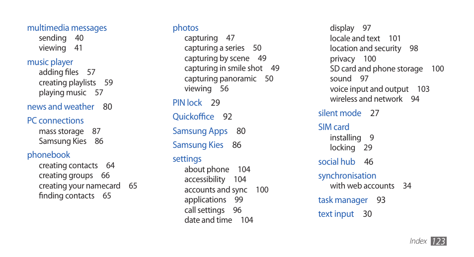 Samsung GALAXY GT-S5570 User Manual | Page 123 / 126