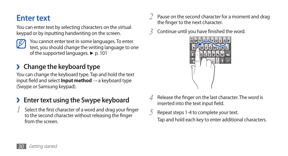 Enter text | Samsung GALAXY GT-S5570 User Manual | Page 30 / 126