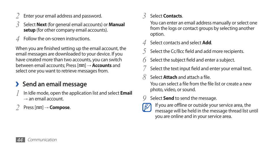 Samsung GALAXY GT-S5570 User Manual | Page 44 / 126