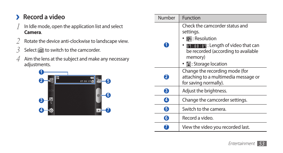 Record a video | Samsung GALAXY GT-S5570 User Manual | Page 53 / 126