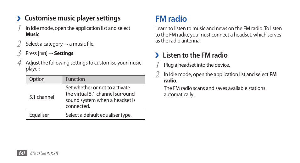 Fm radio | Samsung GALAXY GT-S5570 User Manual | Page 60 / 126
