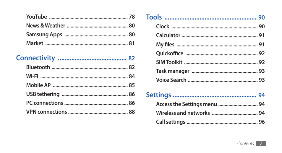 Samsung GALAXY GT-S5570 User Manual | Page 7 / 126