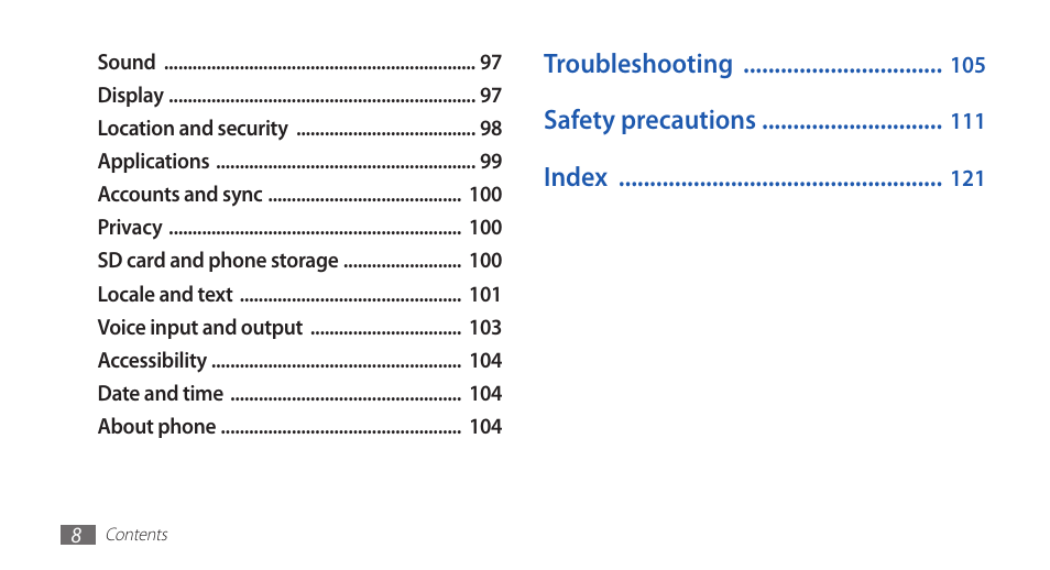 Samsung GALAXY GT-S5570 User Manual | Page 8 / 126