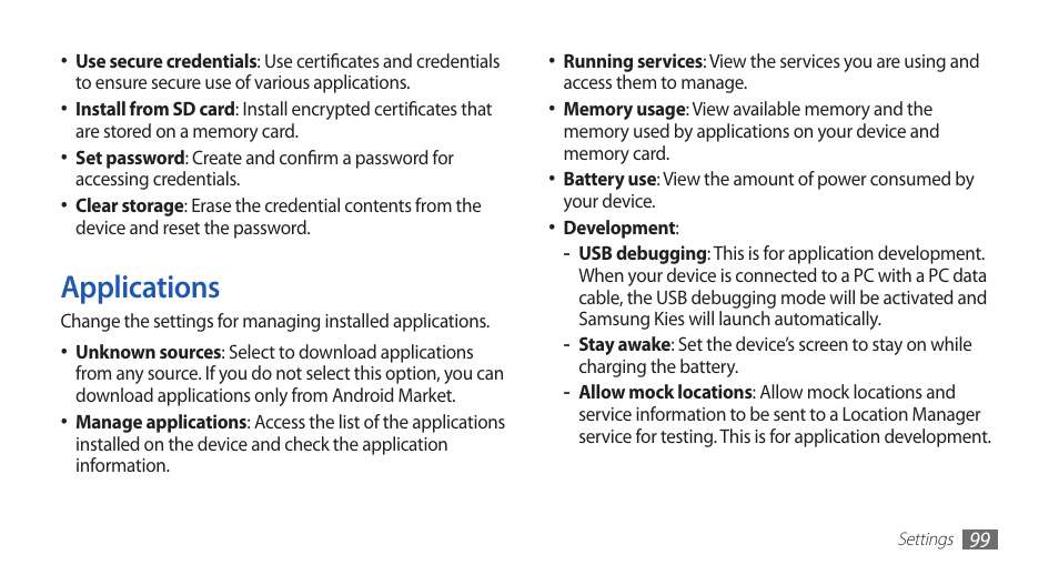 Applications | Samsung GALAXY GT-S5570 User Manual | Page 99 / 126