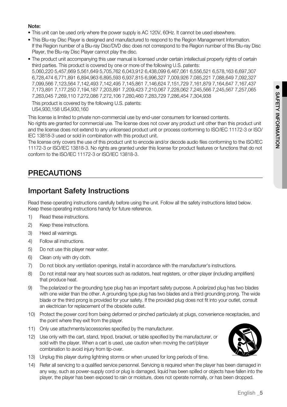 Precautions, Precautions important safety instructions | Samsung BD-P3600 User Manual | Page 5 / 104