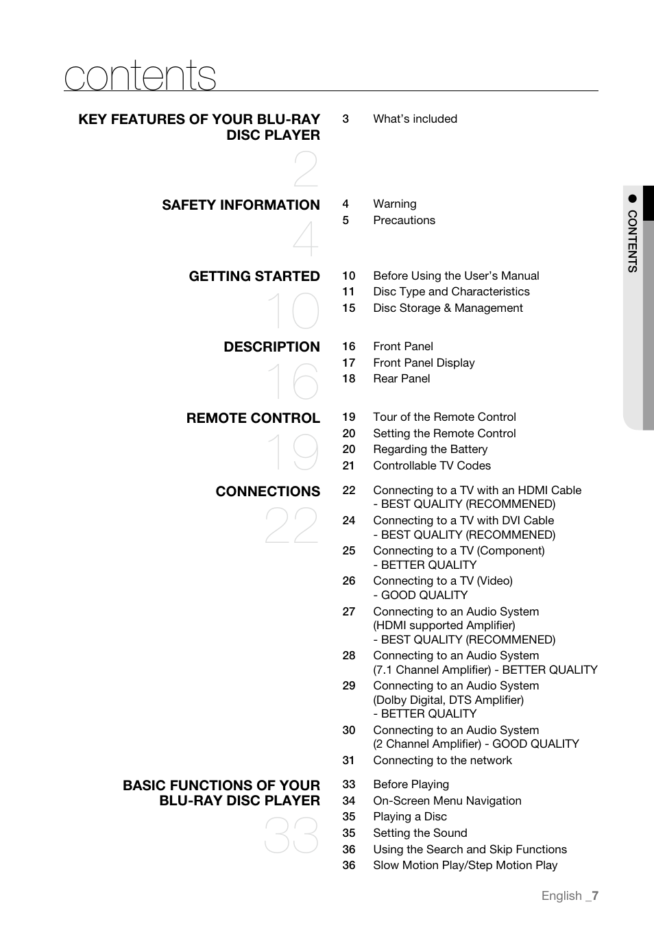 Samsung BD-P3600 User Manual | Page 7 / 104