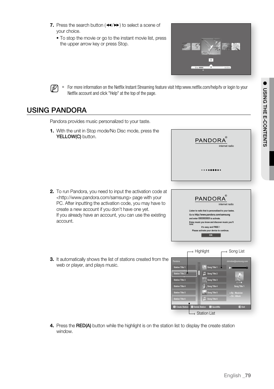 Using pandora, English, Pandora | Samsung BD-P3600 User Manual | Page 79 / 104