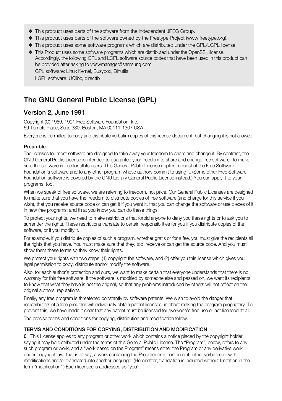 The gnu general public license (gpl) | Samsung BD-P3600 User Manual | Page 92 / 104