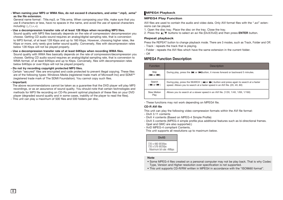 Mpeg4 playback | Samsung DVD-C350 User Manual | Page 8 / 16