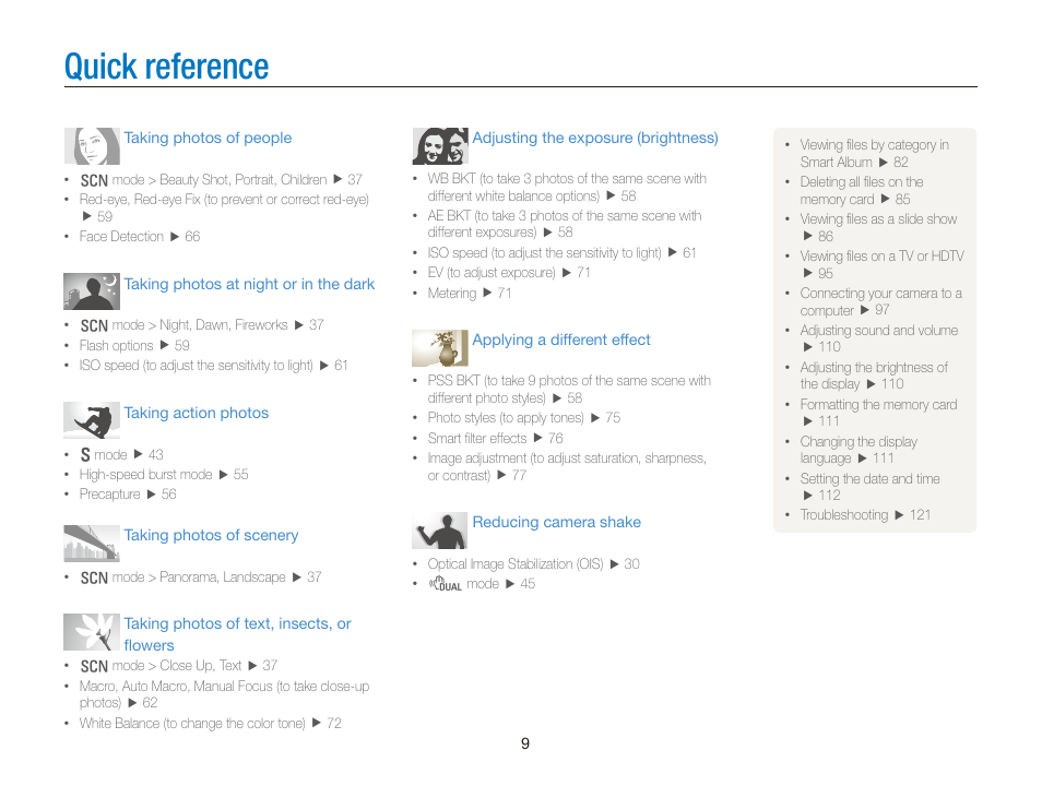 Quick reference | Samsung WB2000 User Manual | Page 10 / 133