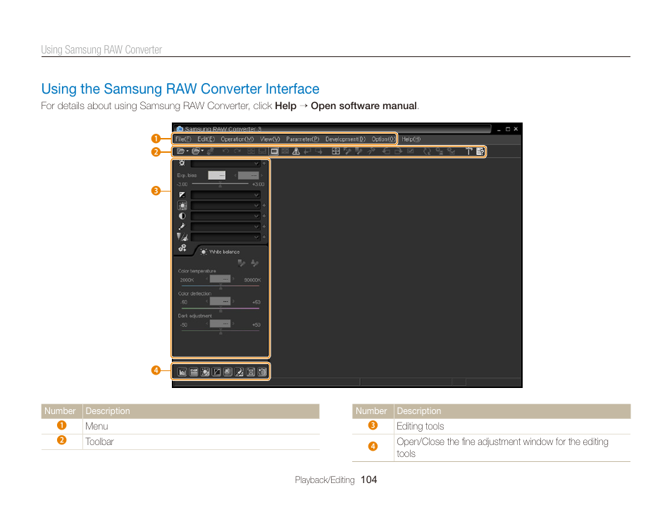 Using the samsung raw converter interface, Using the samsung raw converter interface 104 | Samsung WB2000 User Manual | Page 105 / 133