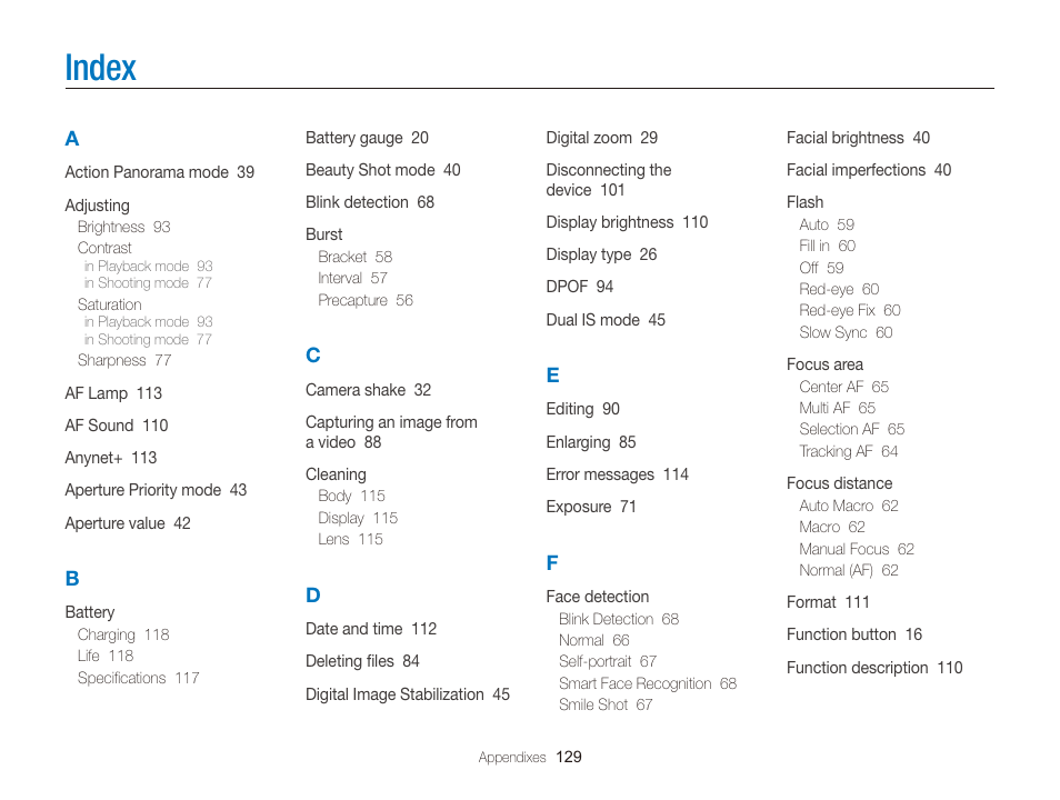 Index | Samsung WB2000 User Manual | Page 130 / 133