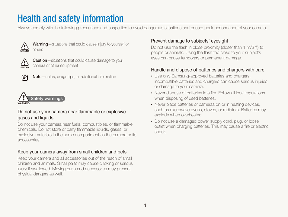 Health and safety information | Samsung WB2000 User Manual | Page 2 / 133