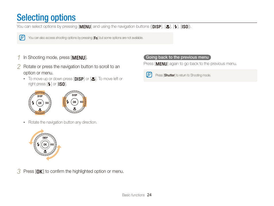 Selecting options | Samsung WB2000 User Manual | Page 25 / 133