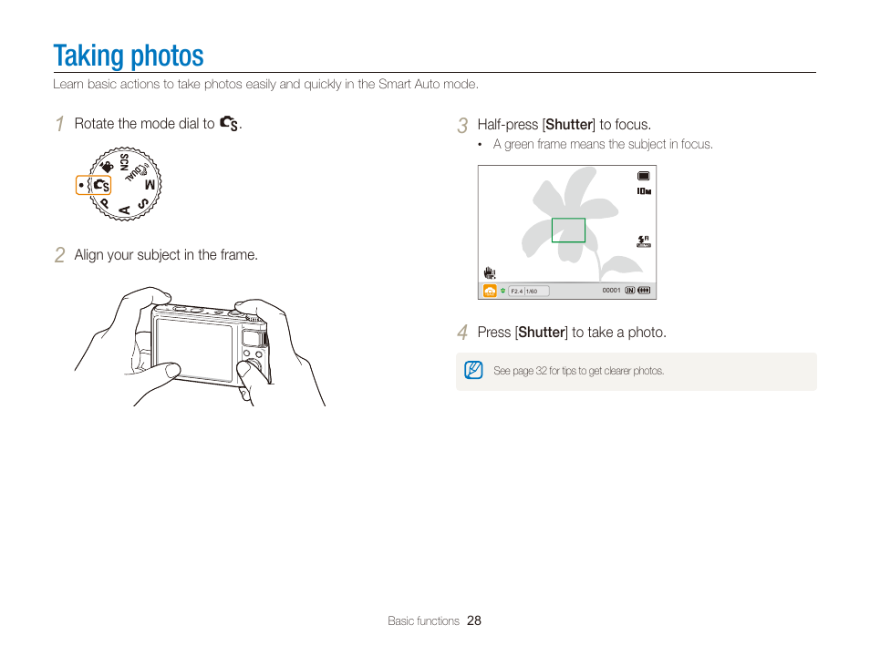 Taking photos | Samsung WB2000 User Manual | Page 29 / 133