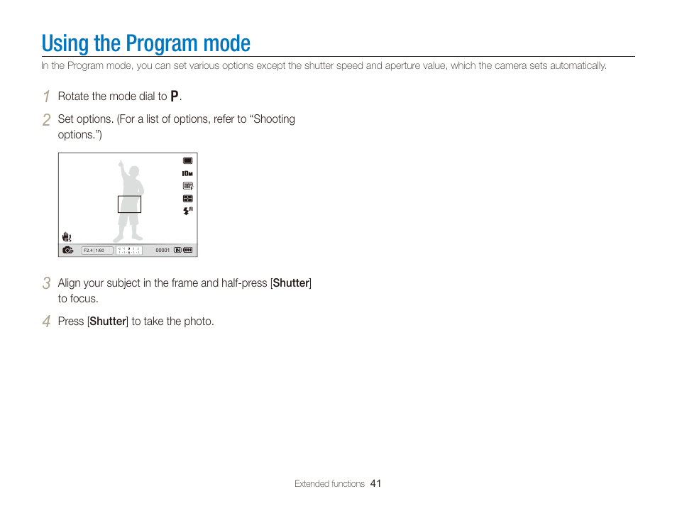 Using the program mode | Samsung WB2000 User Manual | Page 42 / 133