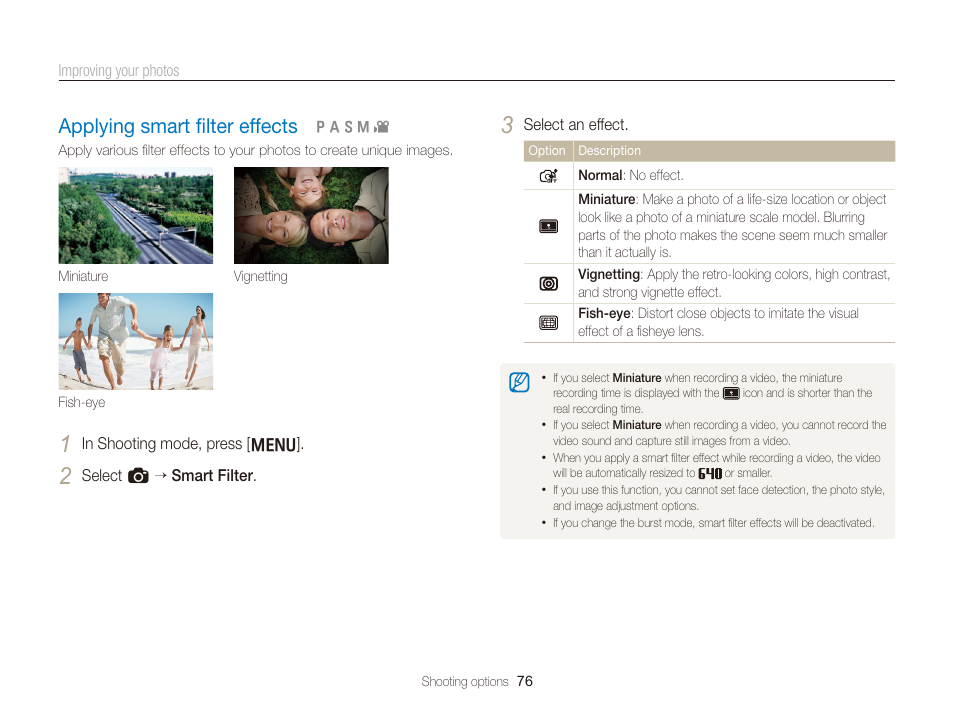 Applying smart filter effects, Applying smart ﬁlter effects, Applying smart ﬁlter effects ………………… 76 | Samsung WB2000 User Manual | Page 77 / 133