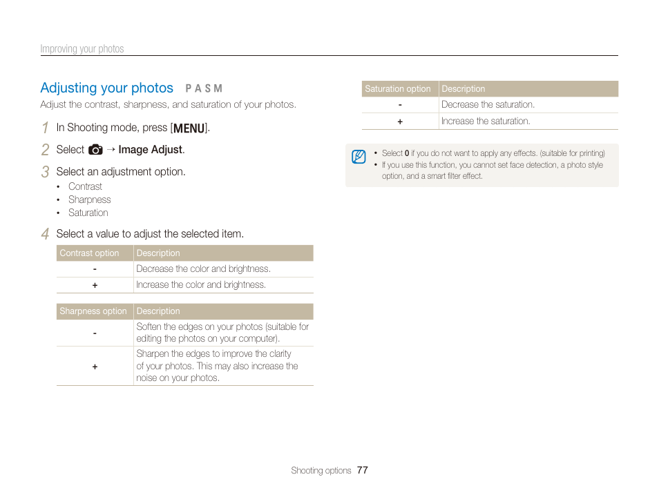 Adjusting your photos, Adjusting your photos ……………………… 77 | Samsung WB2000 User Manual | Page 78 / 133