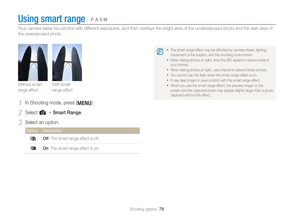 Using smart range | Samsung WB2000 User Manual | Page 79 / 133