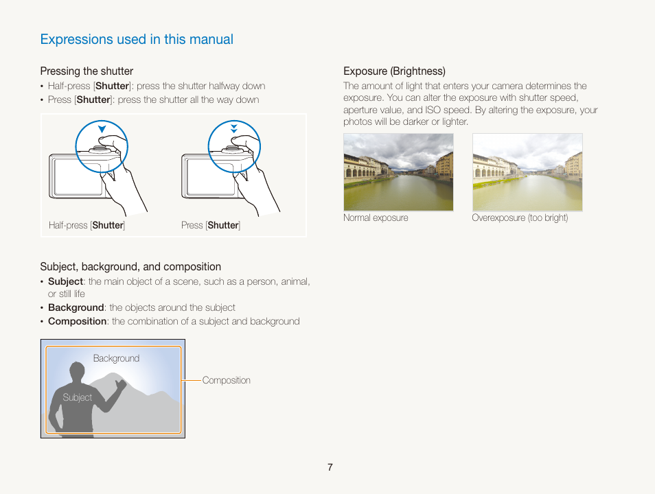 Expressions used in this manual | Samsung WB2000 User Manual | Page 8 / 133