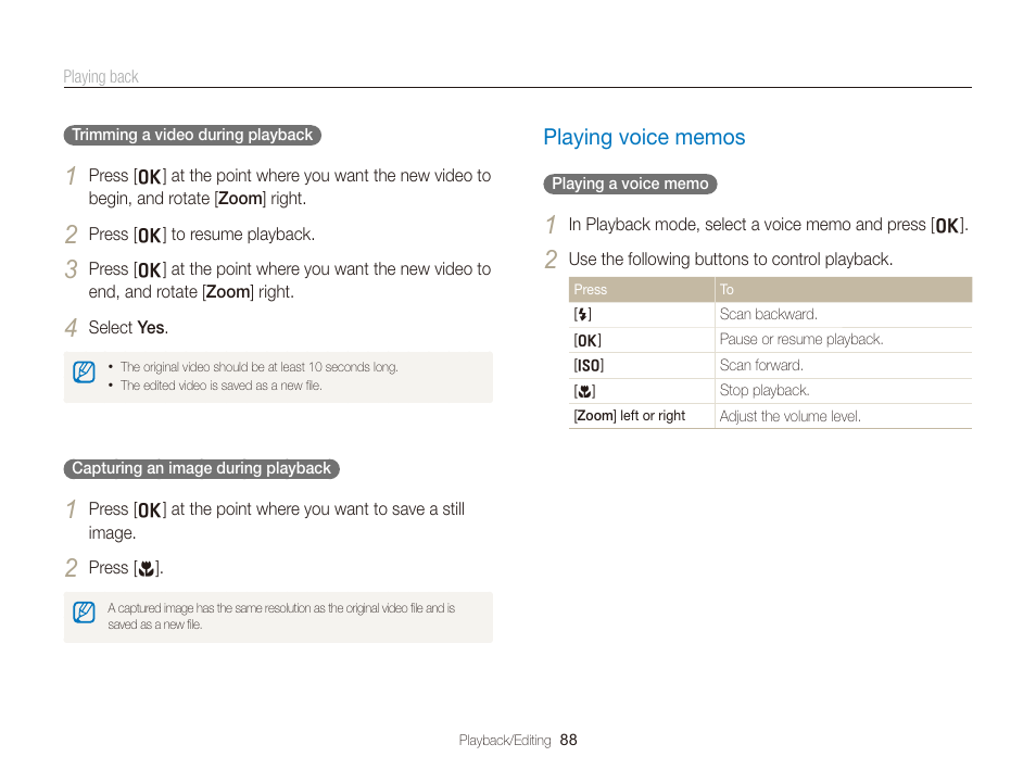 Playing voice memos, Playing voice memos ………………………… 88 | Samsung WB2000 User Manual | Page 89 / 133