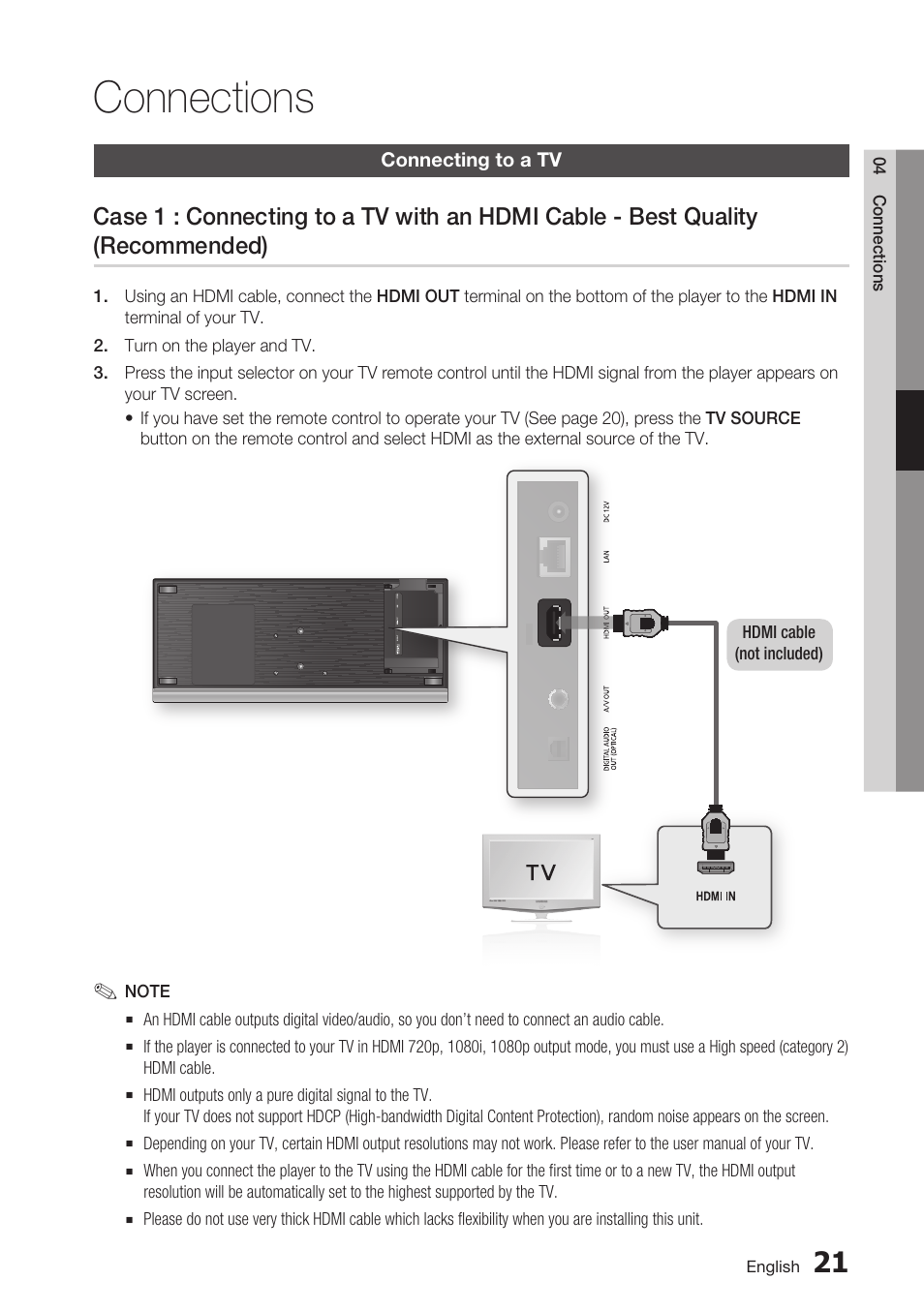 Connections, Connecting to a tv | Samsung BD-C7500 User Manual | Page 21 / 69
