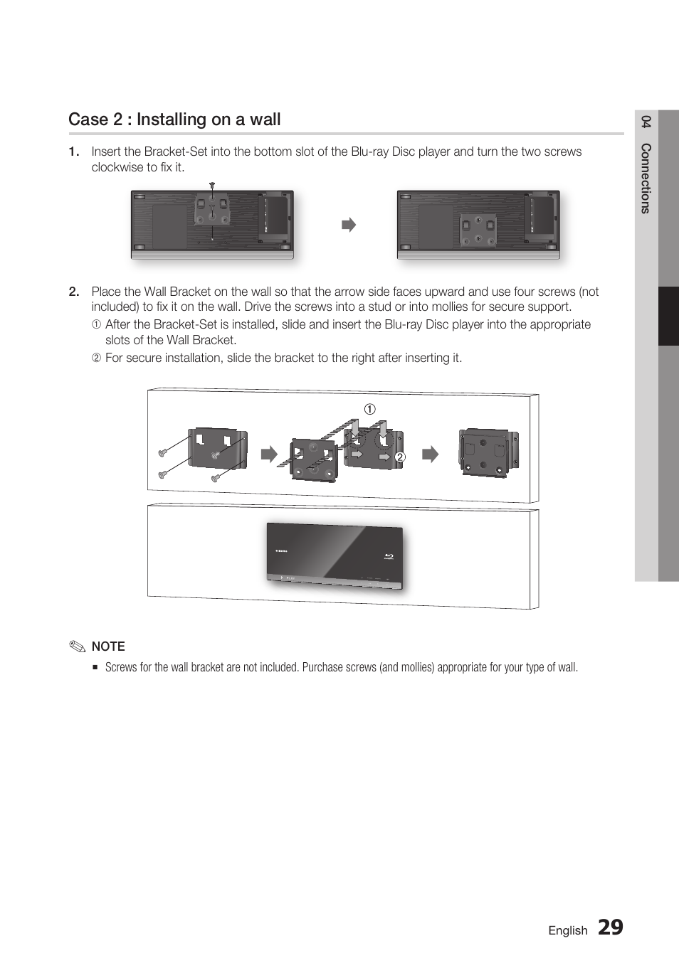 Case 2 : installing on a wall | Samsung BD-C7500 User Manual | Page 29 / 69